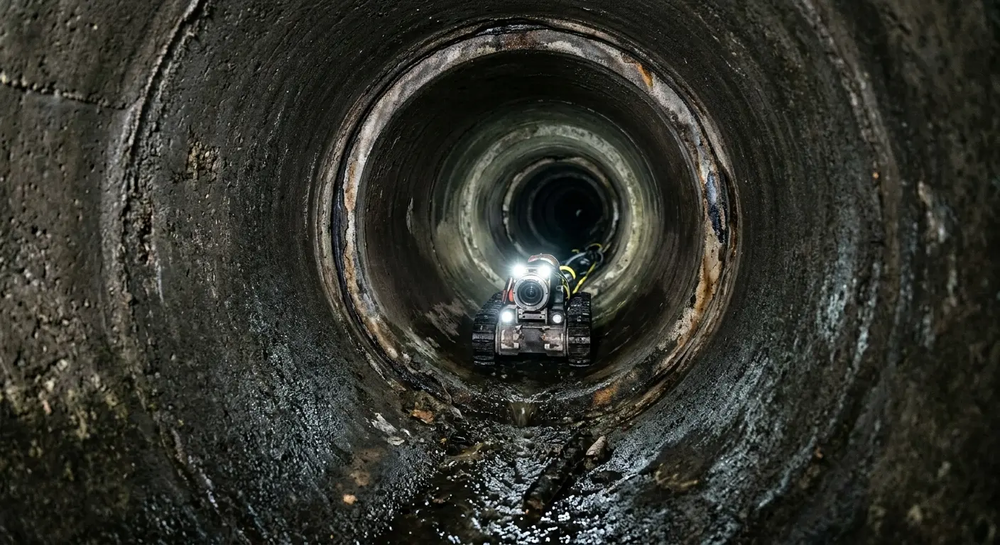 Robotic sewer camera inspecting pipe interior for Sewer Line Cleaning in Bellevue