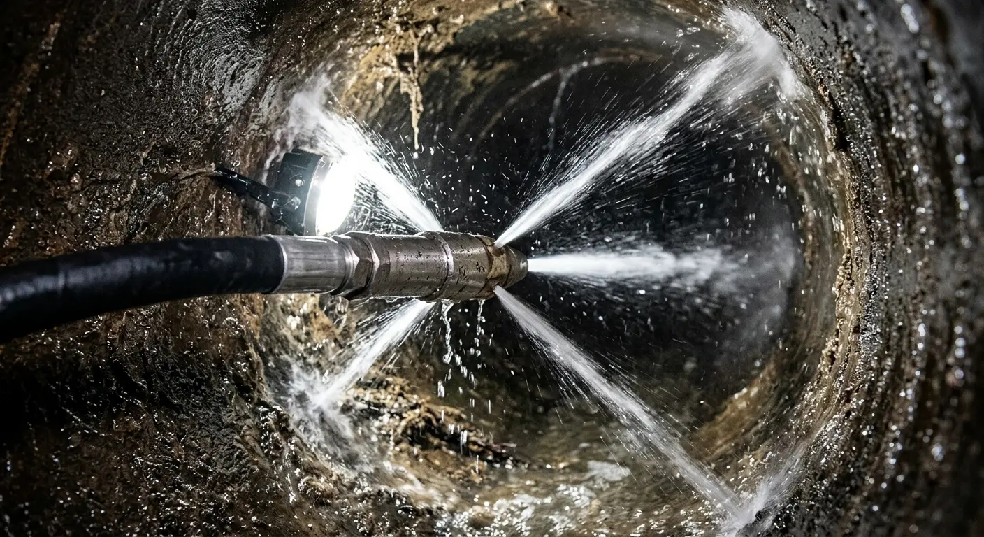 High-pressure hydro jetting nozzle cleaning sewer pipe for Storm Drain Cleaning in Bellevue